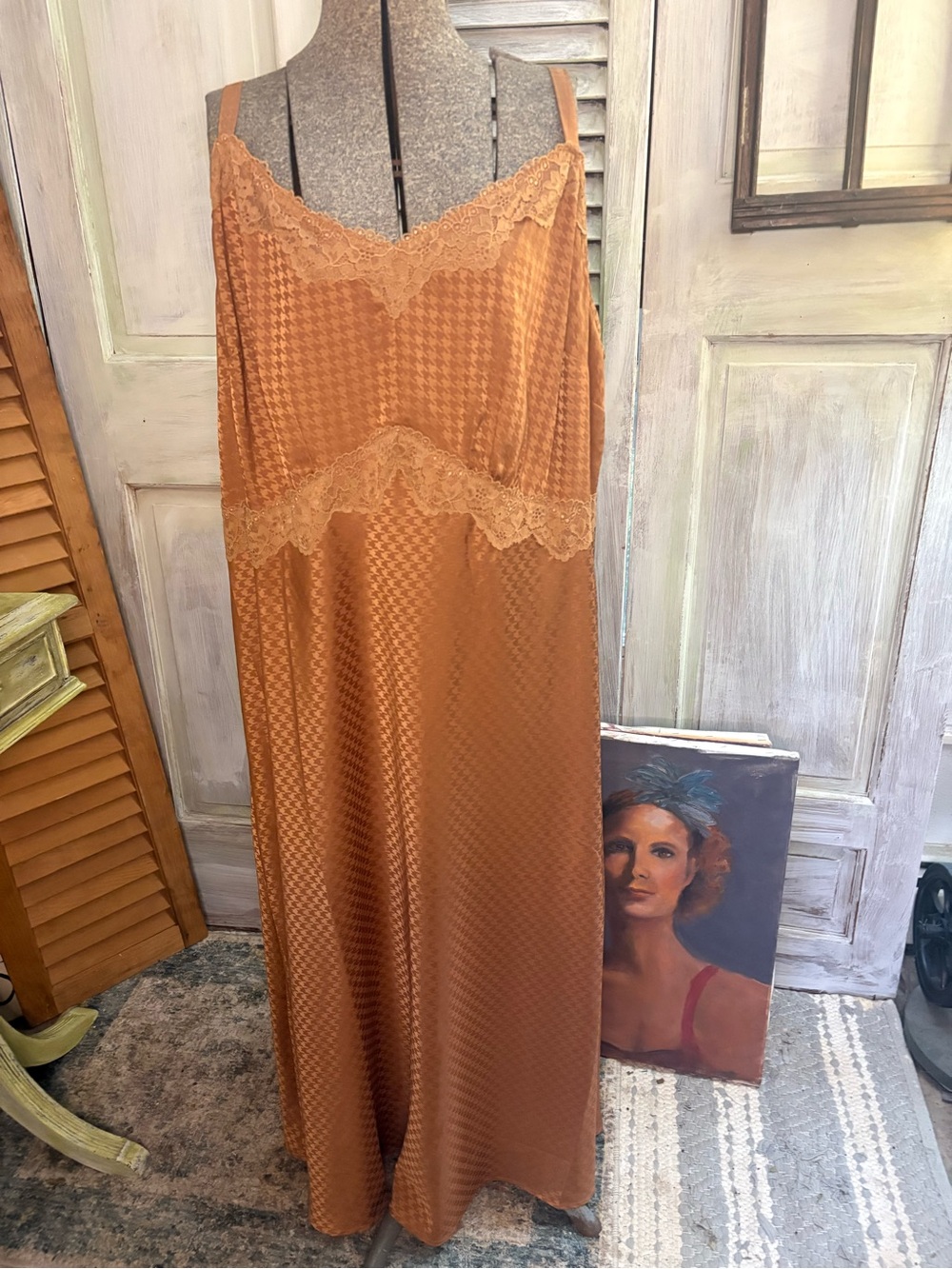 Torrid Satin Lace Trim Slip Dress - Rust